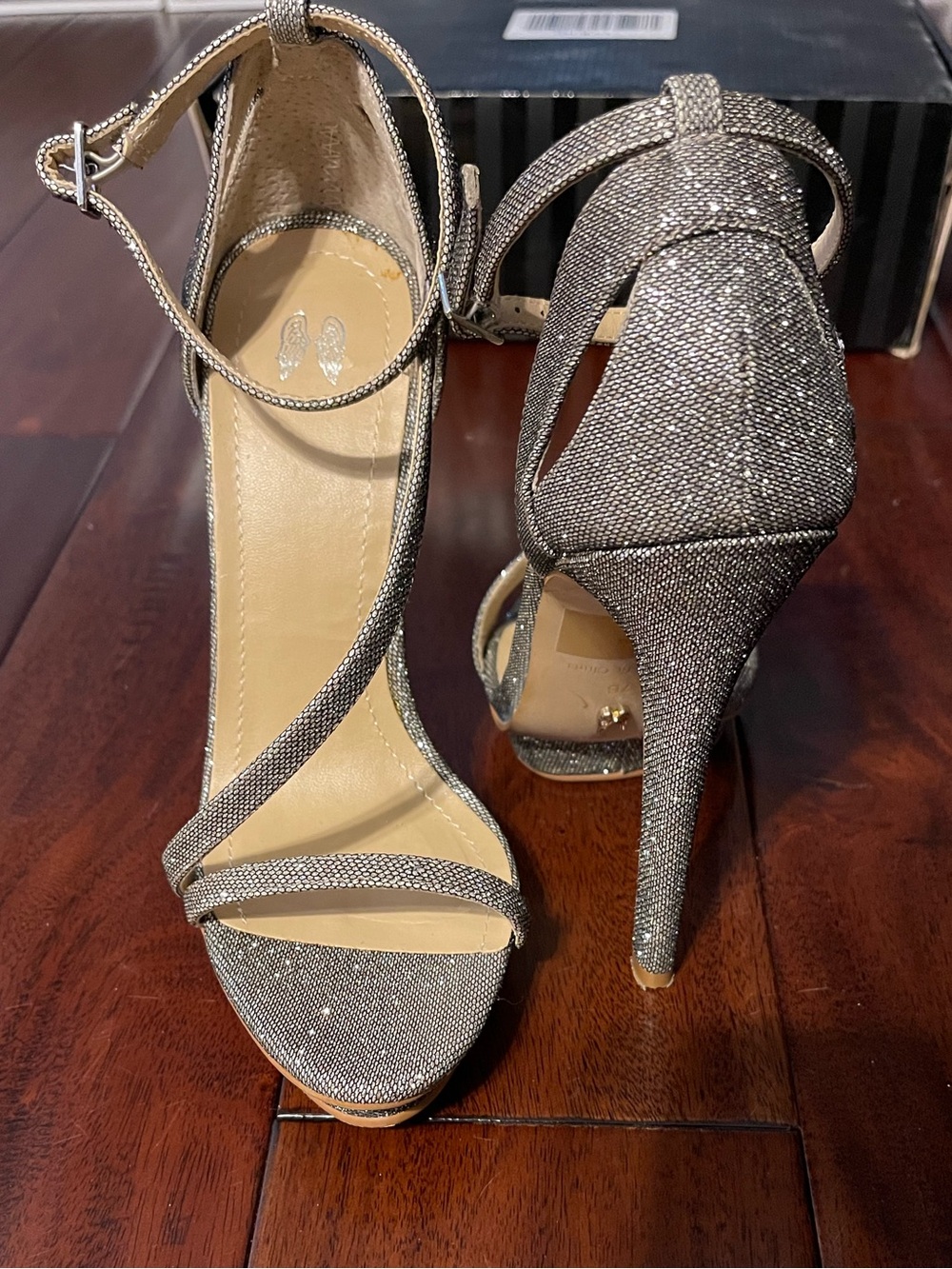 Women's Glitter Strappy High Heel Sandals - Silver